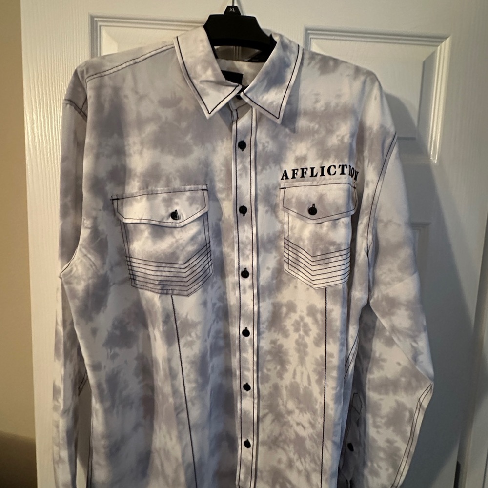 Affliction Black and White Patterned Shirt